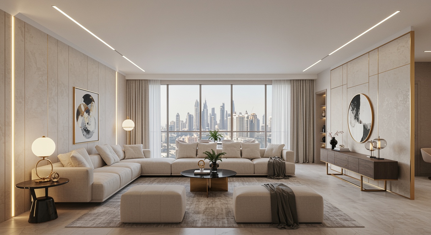 Sea-facing living space in a renovated Palm Jumeirah frond villa