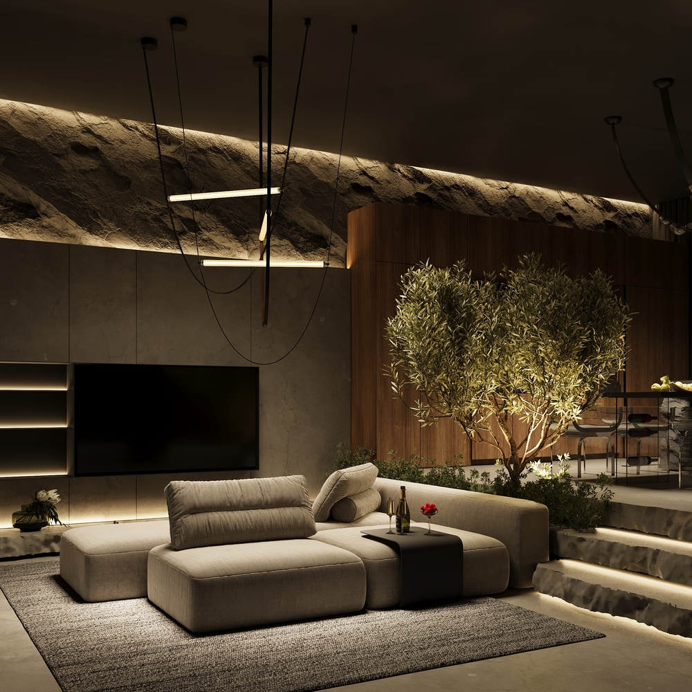 Living space with a garden outlook in a Sobha Hartland Forest Villa
